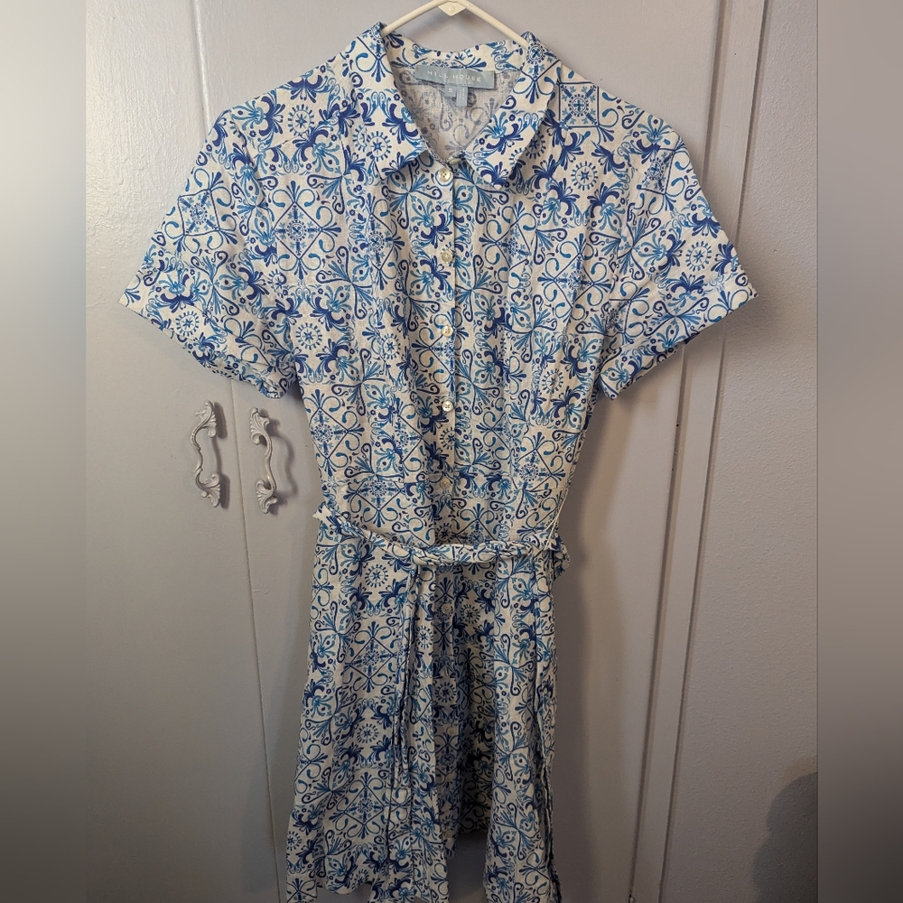 Hill House Laura dress Blue Mosaic Linen small - Picture 4 of 5